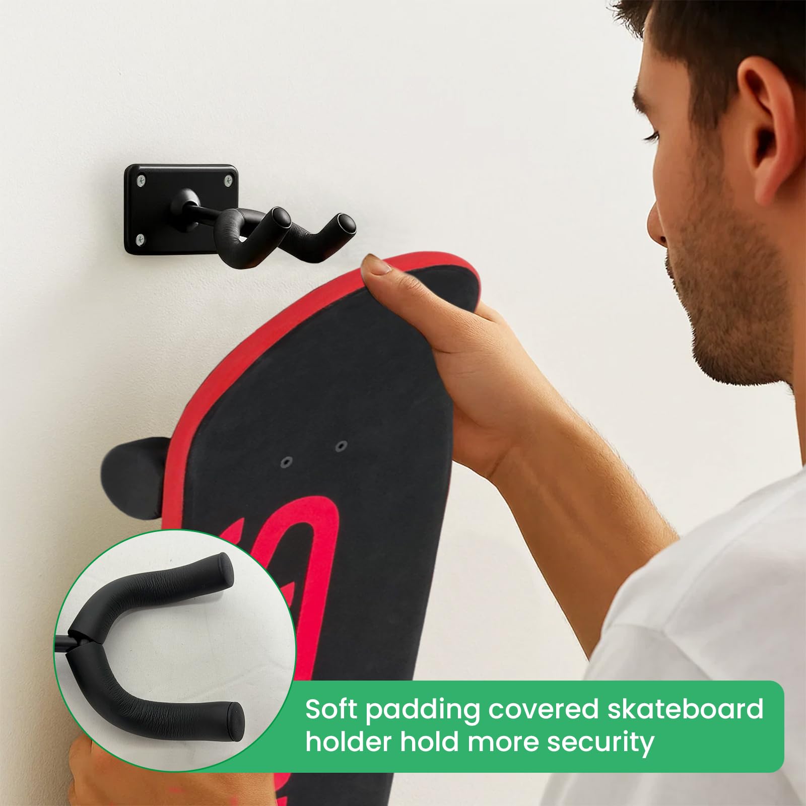4 pacchetto Skateboard Hanger - Snowboard Wall Mount Rack, Storage Display Holder per Guitar Longboard Surfboard, completo con viti, capacità di carico massima 30 lbs