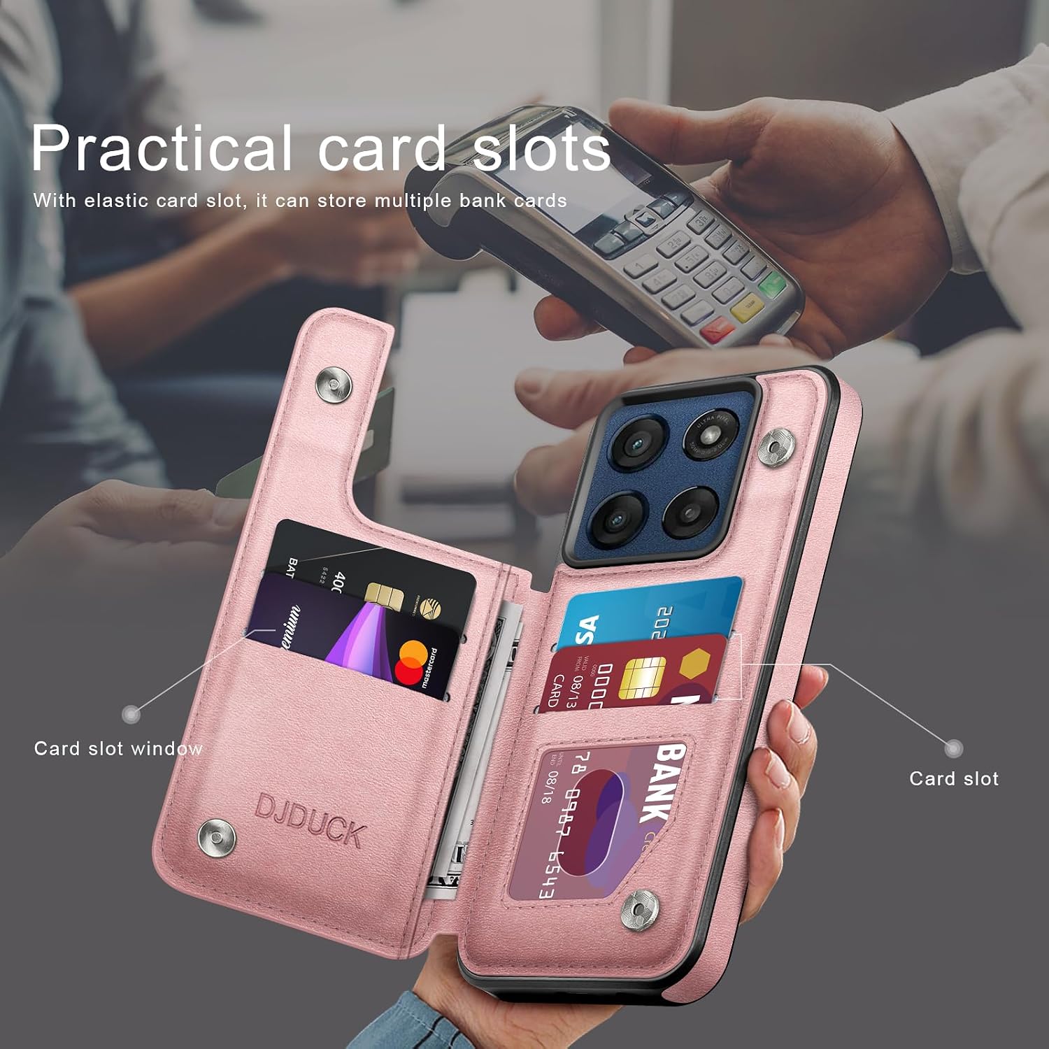 DJDUCK Designed for Moto G Stylus 2025/Stylus 2026 Case Wallet with Card Holder, [Magnetic Clasp Cover] [RFID Blocking Leather Protection] Shockproof Women Men Cases for Moto G Stylus 2025 Rose Gold image 3