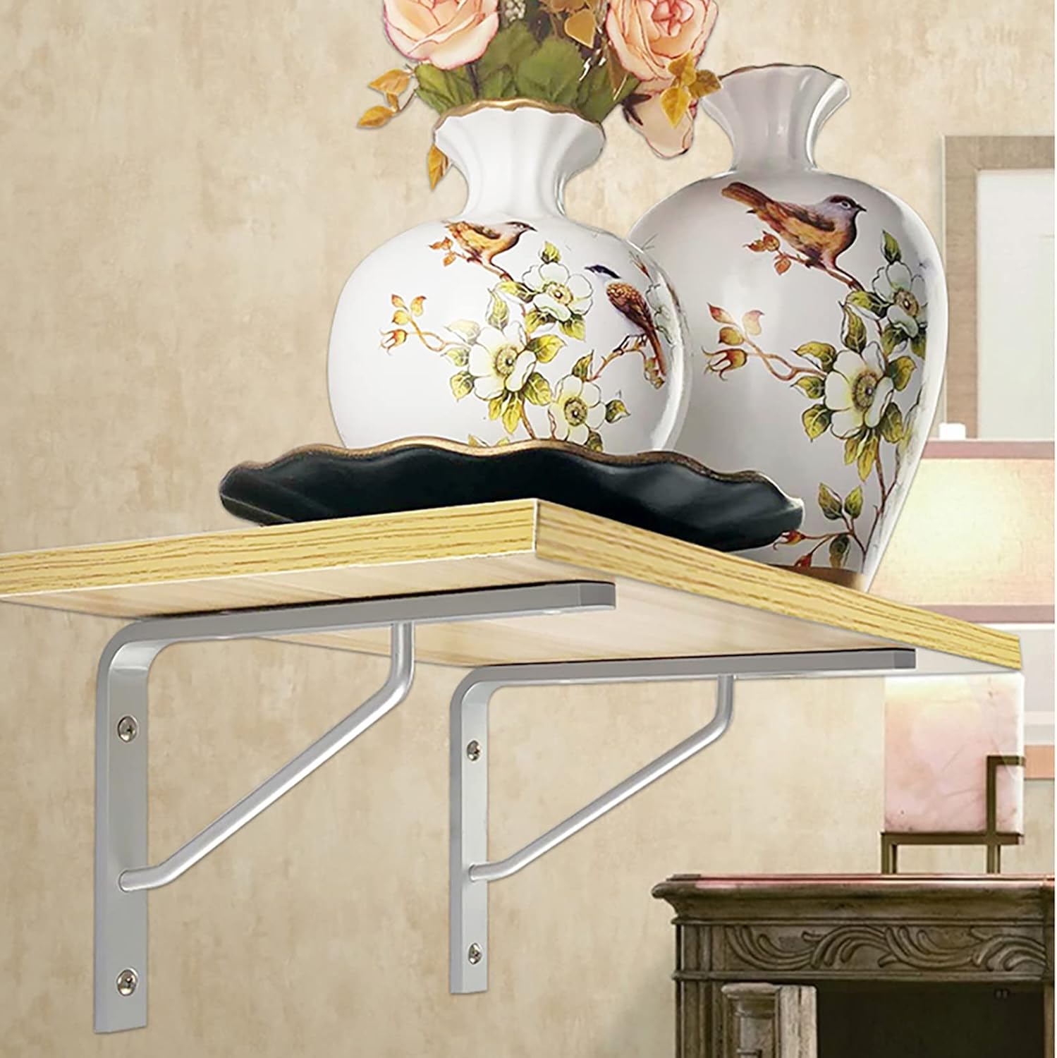 Shelf Brackets,Floating Shelves Brackets,L Brackets for Shelves Wall Mount Shelf,Wall Mounted DIY Triangle Brackets,for Table Work Bench, Space Saving DIY Bracket, Pack of 2