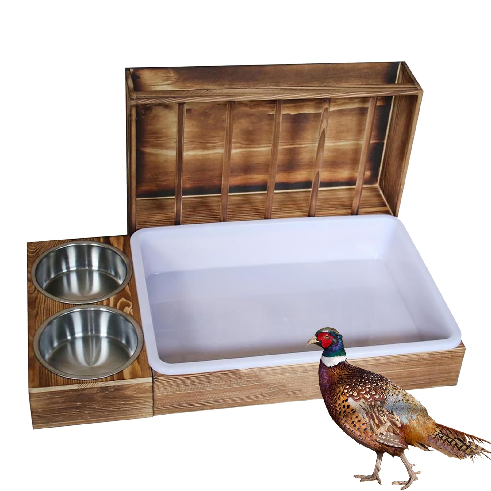 De Heno para Conejos De Heno De Madera con 2 Cuencos Y Baño | Portahenos Dispensador Antiderroche Multifuncion Para Jaulas De Roedores Y Mascotas Pequeñas