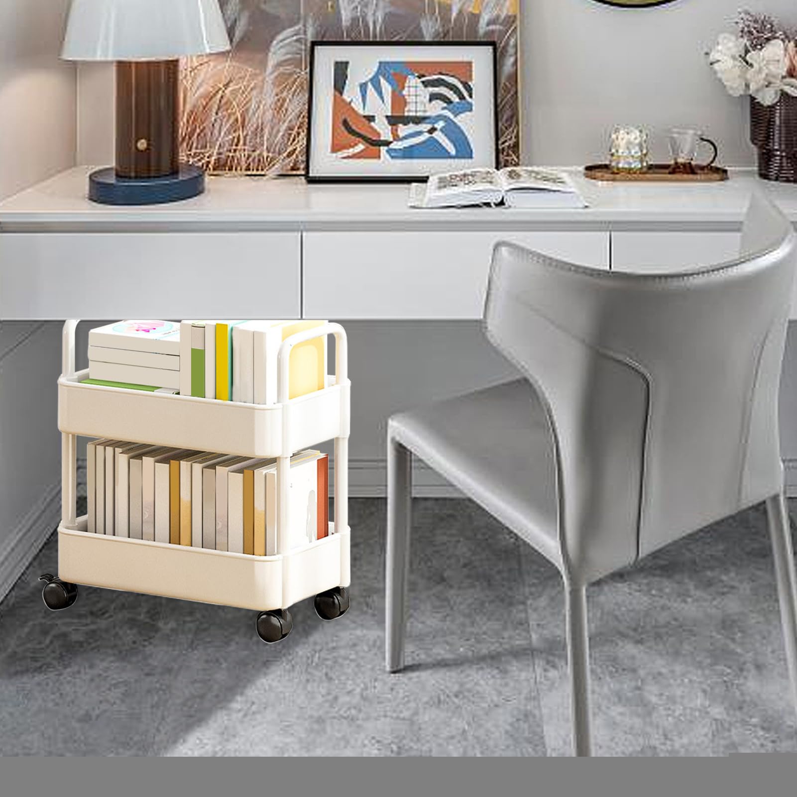 Estante De Almacenamiento Con Ruedas - Carrito De Libros | Carro Rodante Utilitario | Organizador De Carrito Con Ruedas | Multifuncional Carrito De 2 Niveles Para Cocina, Baño, Oficina, Lavander