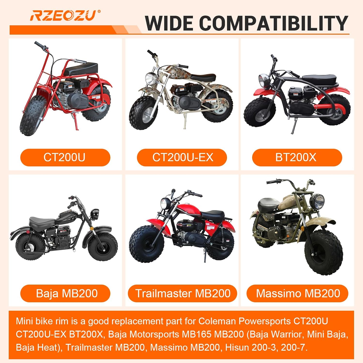 Mini Bike Front Wheels Rims and Tires Assembly Kit, 19x7-8 All Terrain Off Road Tires Replacement for Coleman CT200U CT200U-EX BT200X Baja Warrior MB165 MB200 Massimo Axis M200 Minibike Parts