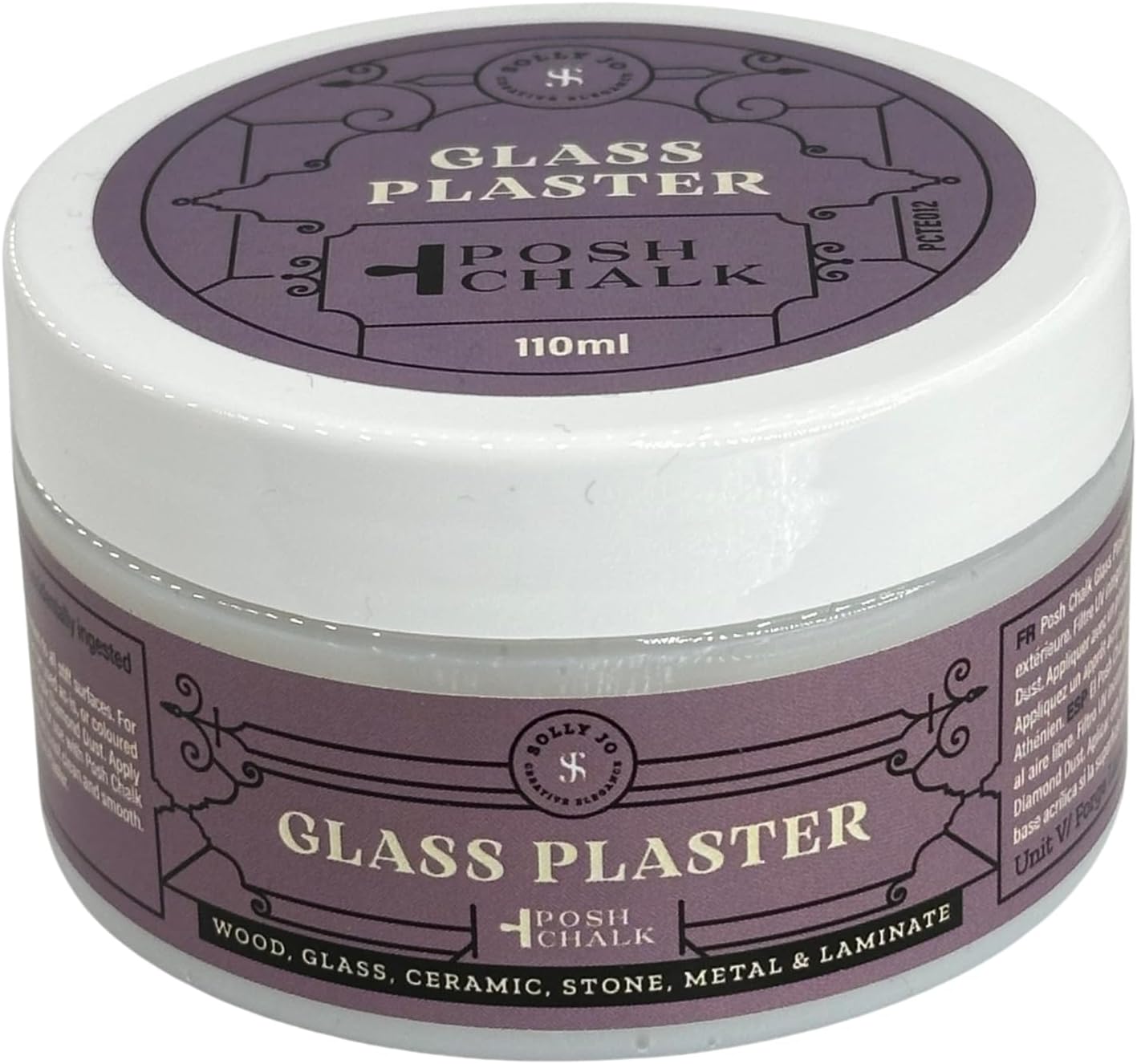 Posh Chalk PCTE013 Glass Plaster 500ml - Multiuse Layering Plaster - Transparent Glossy Finish - DIY Craft, Furniture + Upcycling - Glass, Metal, Ceramic, Stone, Wood + Fabric - UV Filter
