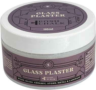 Posh Chalk PCTE012 Glass Plaster 110ml - Multiuse Layering Plaster - Transparent Glossy Finish - DIY Craft, Furniture + Upcycling - Glass, Metal, Ceramic, Stone, Wood + Fabric - UV Filter
