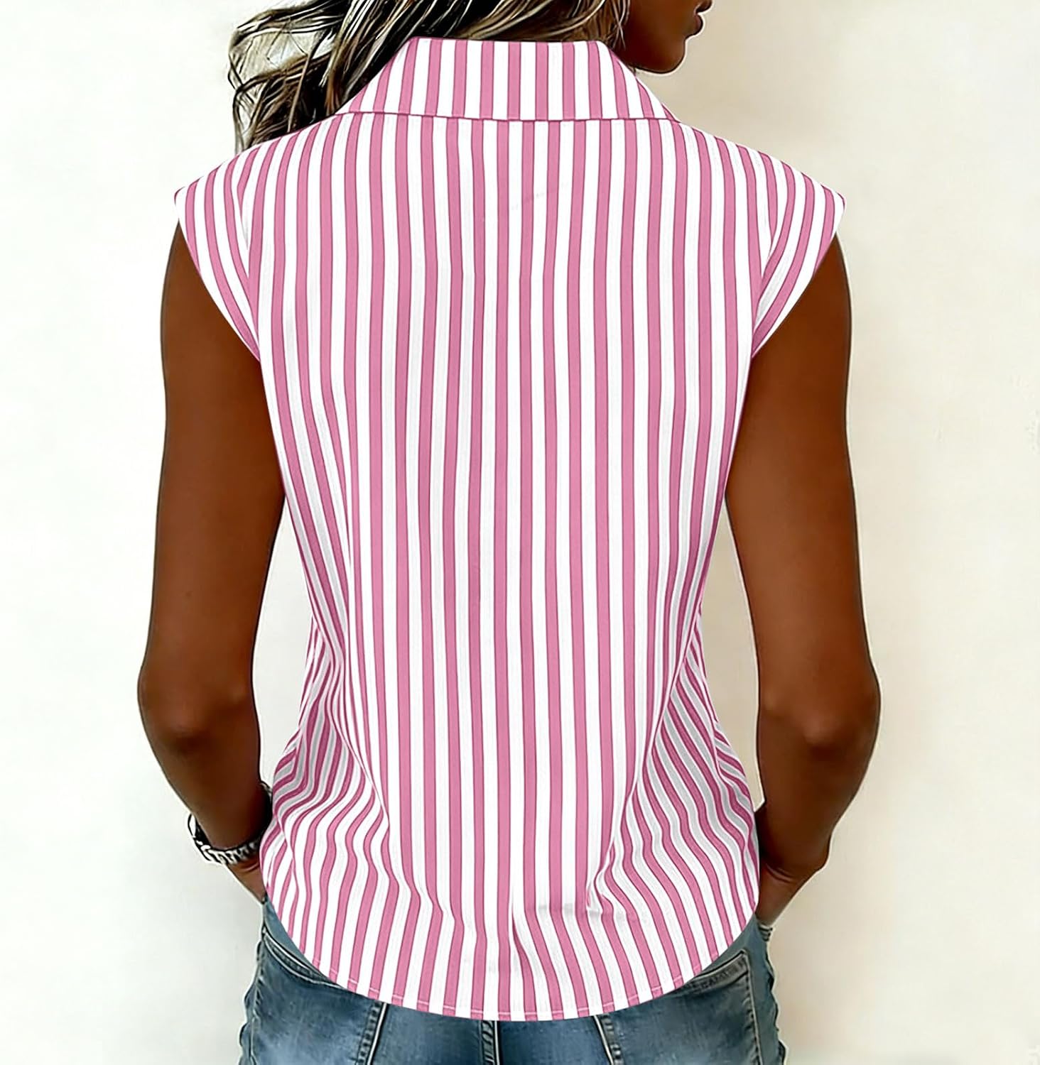 Women's Gingham Sleeveless Blouse Collared Button-Down Shirts Casual Plaid Summer Tank Tops