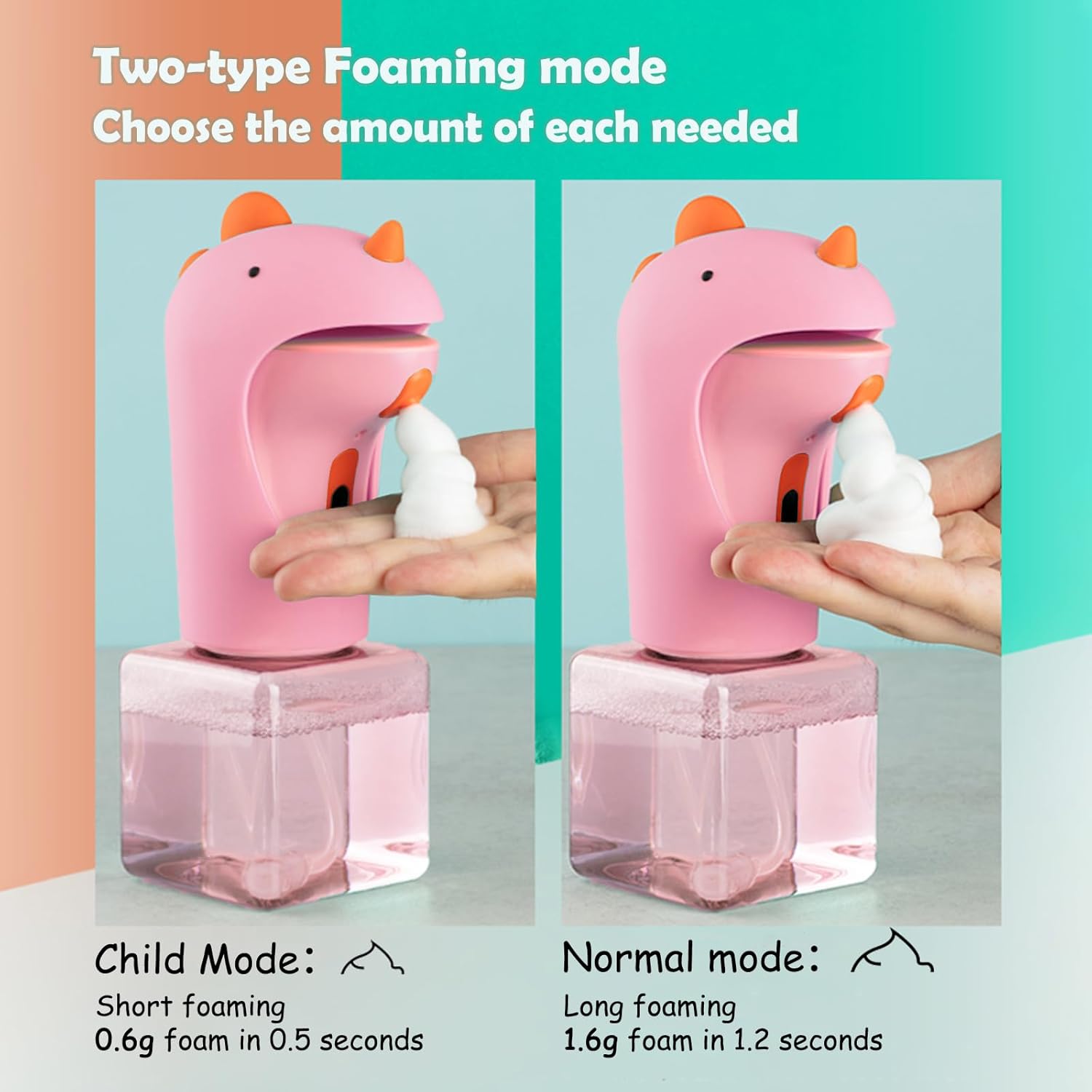 Seawah Automatic Foam Soap Dispenser - IPX6 Waterproof Cute Dinosaur Foaming Smart Hand Soap Dispenser for Bathroom（Pink）