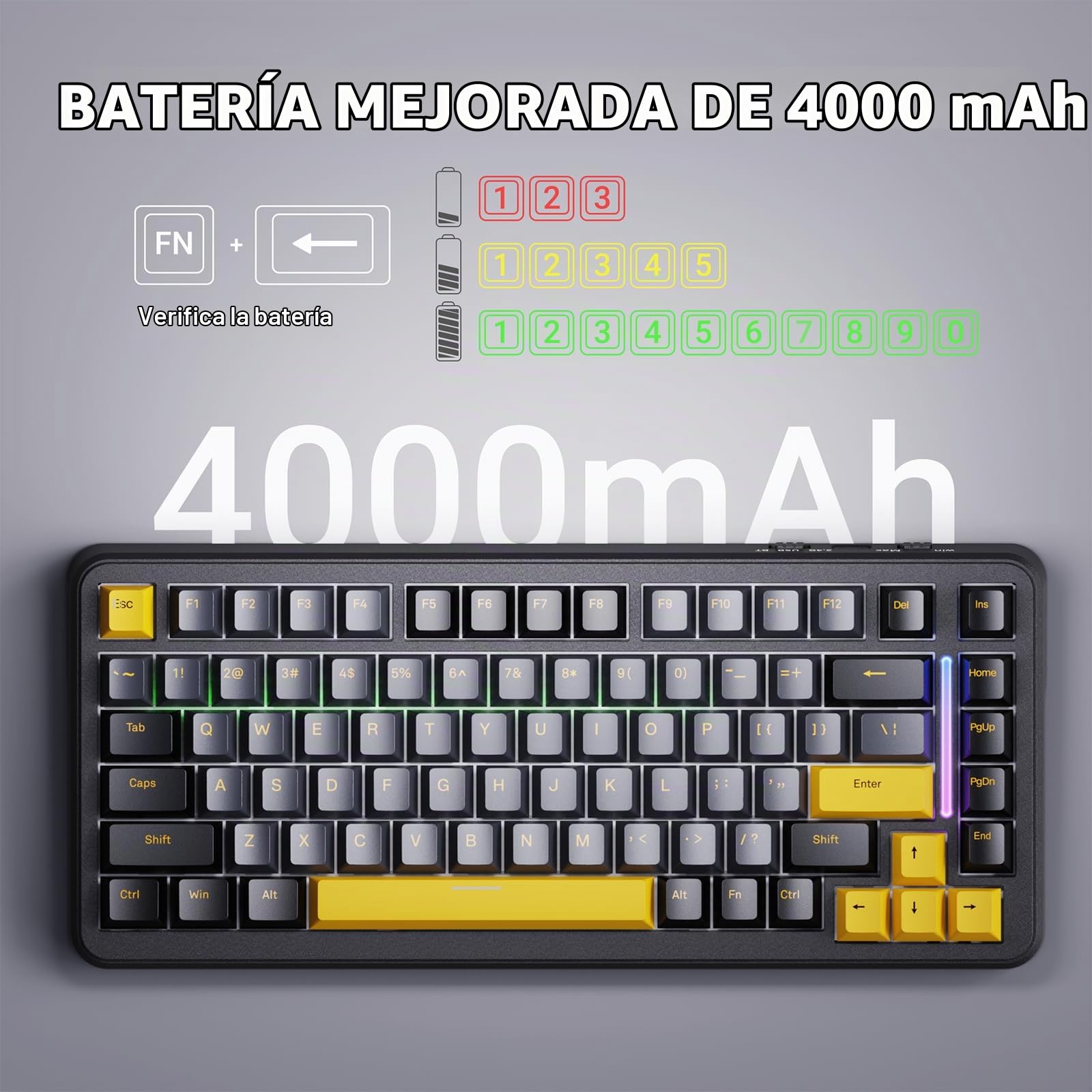 ATTACK SHARK M86 Teclado Mecánico Gasket, Teclado para Juegos RGB Inalámbrico Tri-Mode (BT/2.4G/USB-C) al 75%, Teclado Intercambiable en Caliente, Interruptores Lineales, 4000mAh - Queso Negro Frío