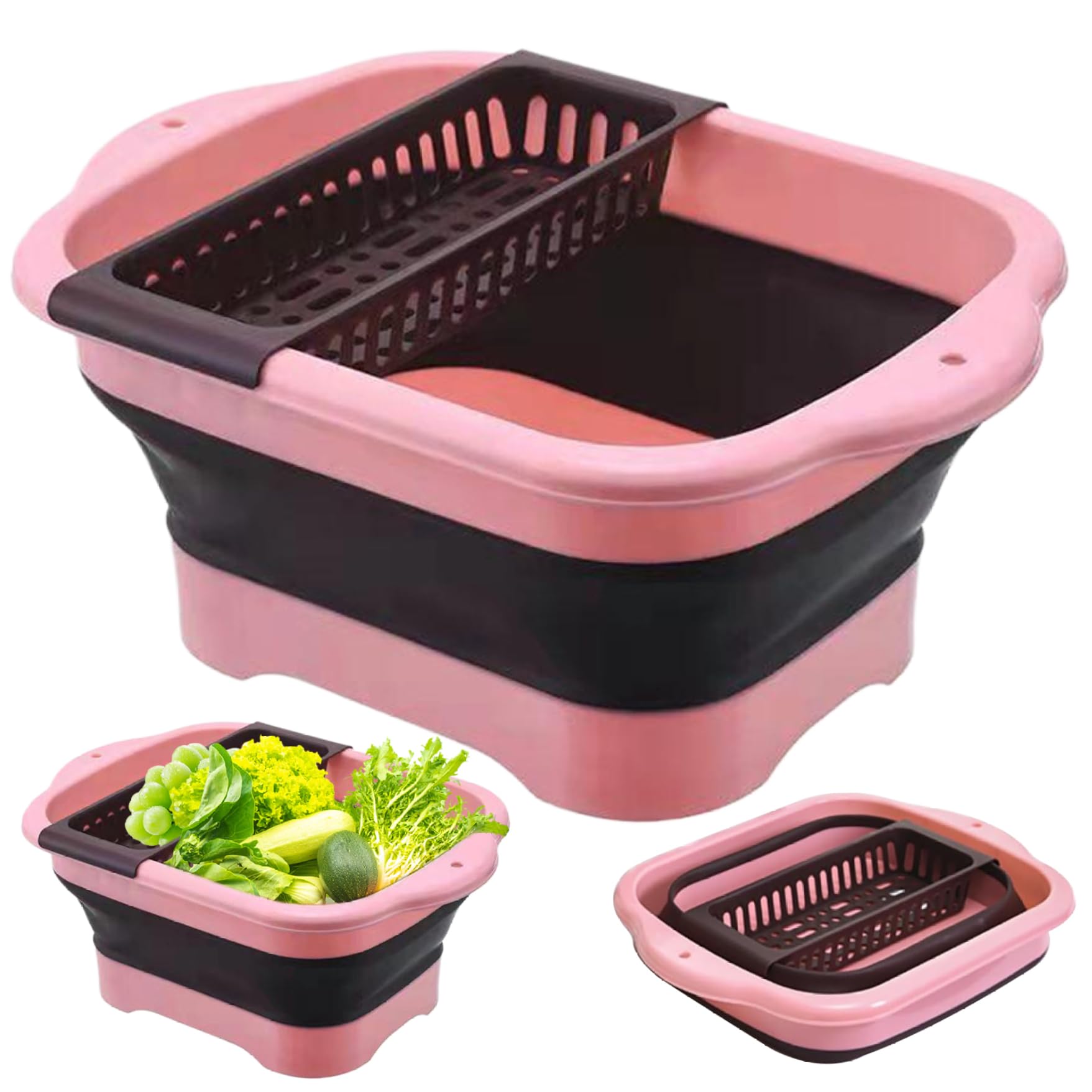 Lavandino pieghevole da campeggio, 41 x 30 x 18 cm, grande vasca con vassoio di scarico e tappo, vasca portatile con manico e foro per appendere la cucina