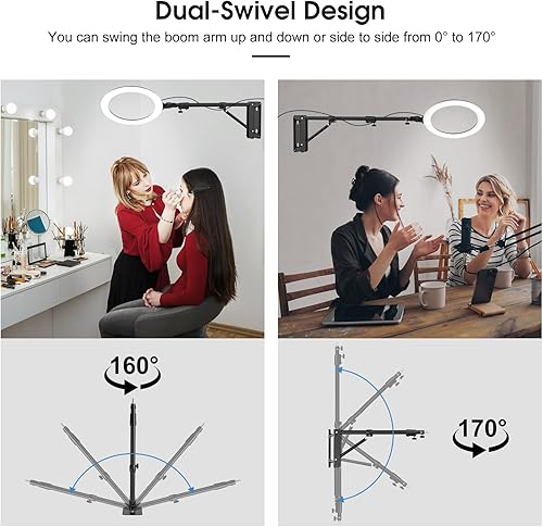 Miniatura 5 de Anillo de luz de montaje en pared ahorra espacio, rotación de 180 grados, brazo triangular de montaje en pared con tornillo de 38 y 14 para luz de