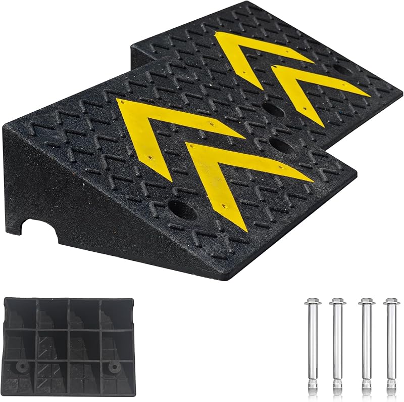 Rubber Curb Ramp, 6"Height 2 Pack, Threshold Ramps for Sidewalks, 17"Lx13"W | Heavy-Duty 11000 lbs/5 T Capacity Threshold Ramps for Sidewalks, with Deepened Anti-Slip Texture for Cars