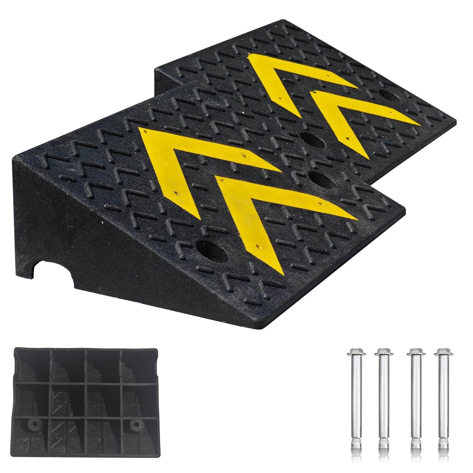 Photo 1 of Liramera Rubber Curb Ramp, 6" Rise Height 2 Pack, Heavy-Duty 11000 lbs/5 T Capacity Threshold Ramps for Sidewalks, 17.13" L x 13" W Driveway Curb ramps with Deepened Anti-Slip Texture for Cars