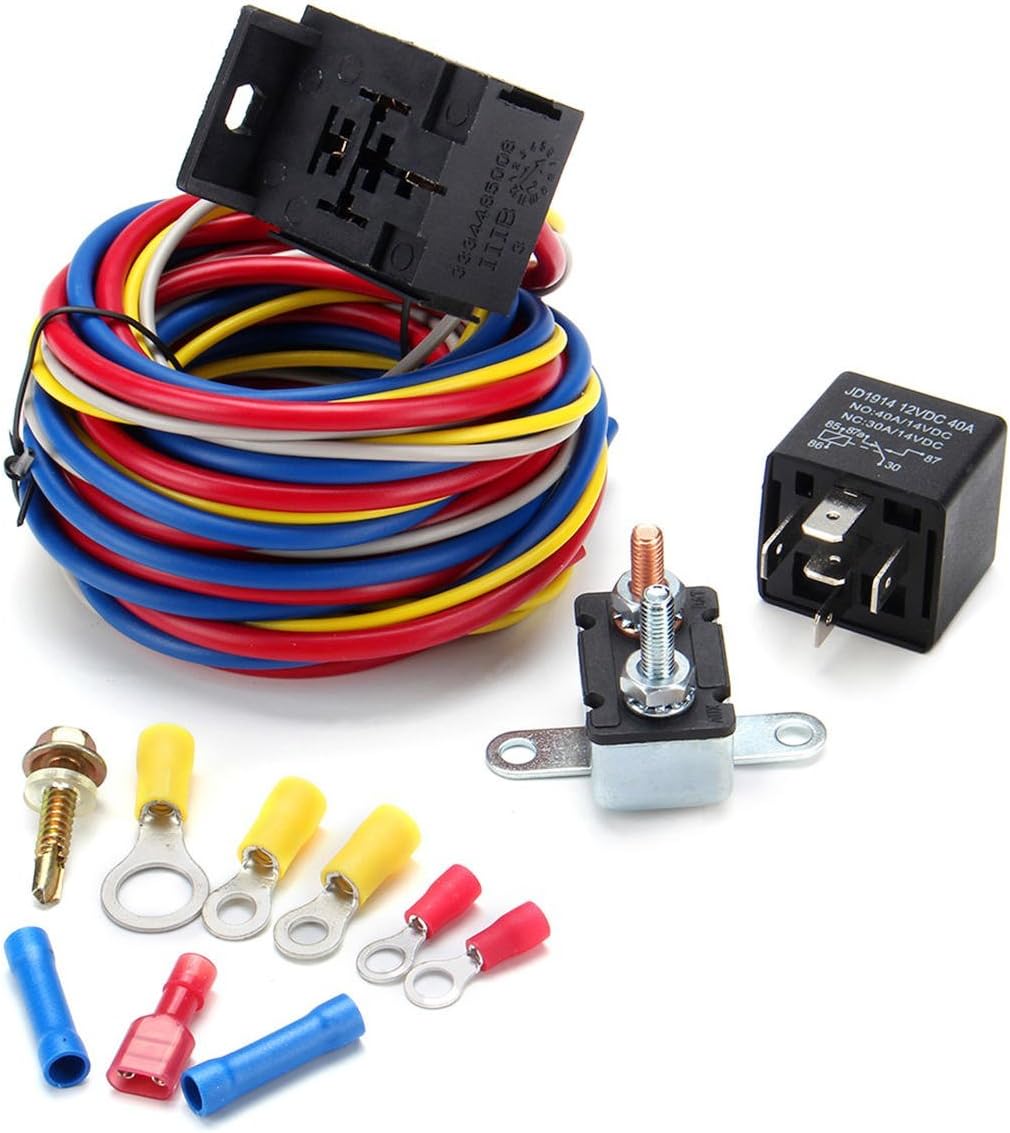 Electric Cooling Fan Wire Harness Kit Relay & Circuit Breaker Wiring