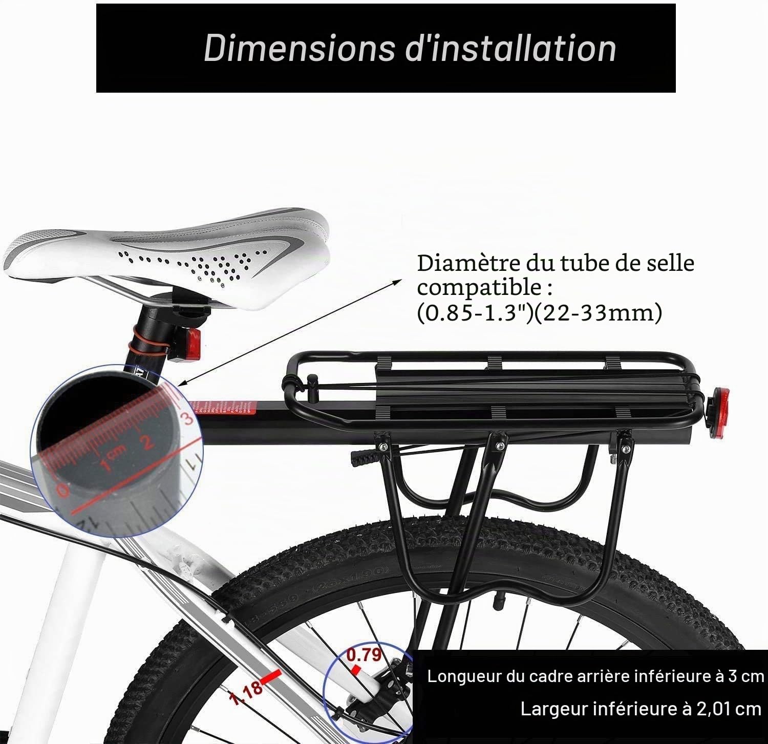 Vélo Porte Bagage, Baiker Universel Transporteur Vélo arrière Footstock Rack Aluminium Réglable Panier VTT Support Tige de Selle Vélo Accessoires avec Réflecteur Réflecteur