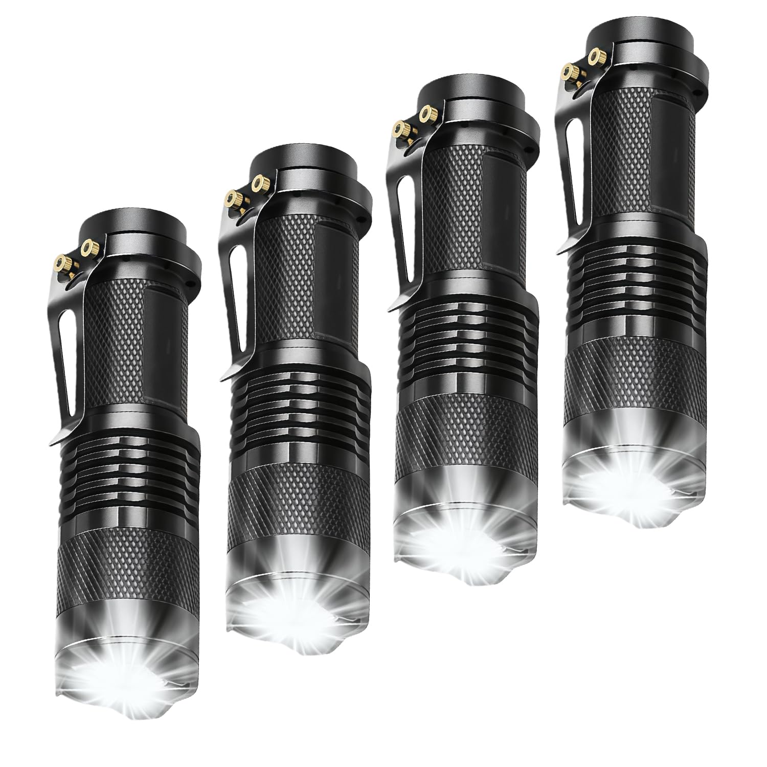 Mini latarka taktyczna LED, 300 lm, regulowana ostrość, zoom światła, wodoszczelna, na wędrówki, kemping (4 sztuki)