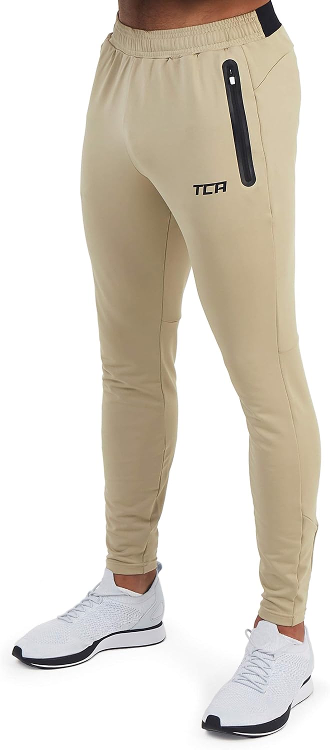 TCA Men's Rapid Quickdry Tapered Tech Training Track Pants with Zip Pockets