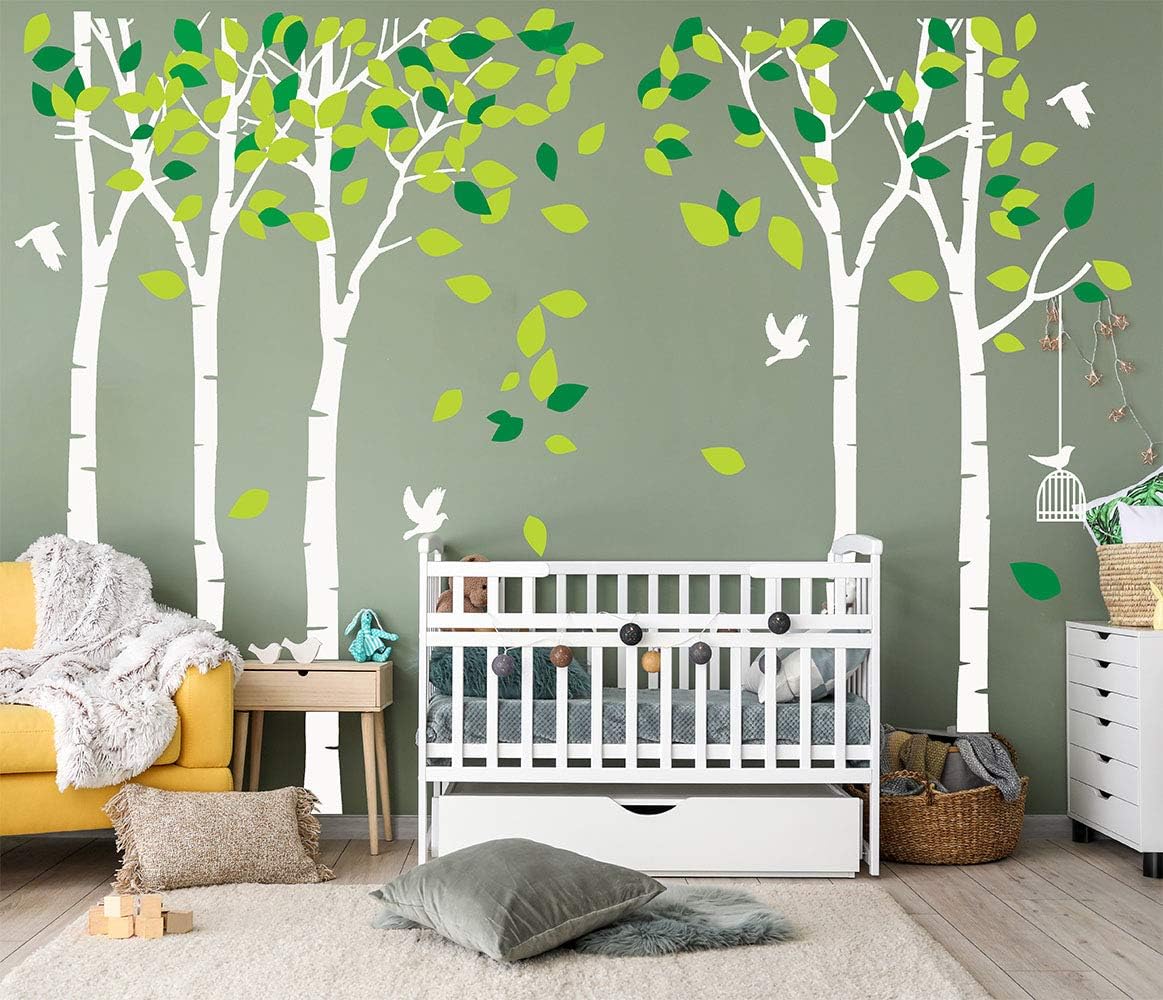 Giant Jungle Tree Wall Decal Tree Wall Sticker Removable Vinyl Sticker Mural Art Kids Room Nursery Bedroom Living Room Decoration (103.9x70.9) (White)