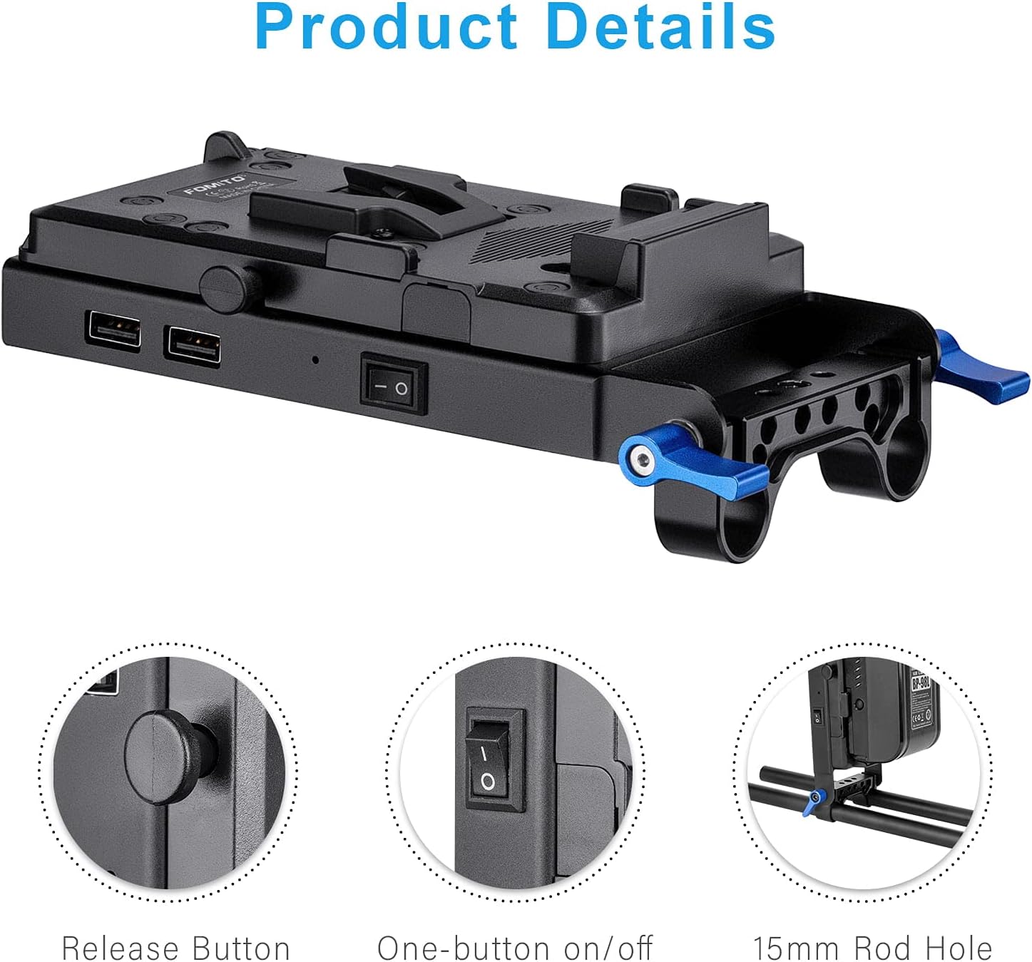 Fomito V-Mount Lock Battery Plate Power Adapter with 15mm Rod Clamp for Canon EOS 5DS, 5DS R, 5D Mark II, 5D Mark III, 5D Mark IV, 60D, 60Da, 6D, 70D, 7D, 7D Mark II, 80D Camera Camcorder