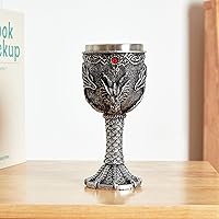 Vista 7 de Cáliz de Dragón Plateado, Cáliz Medieval de Acero Inoxidable Dungeons and Dragons. Regalo Coleccionable de Dragón