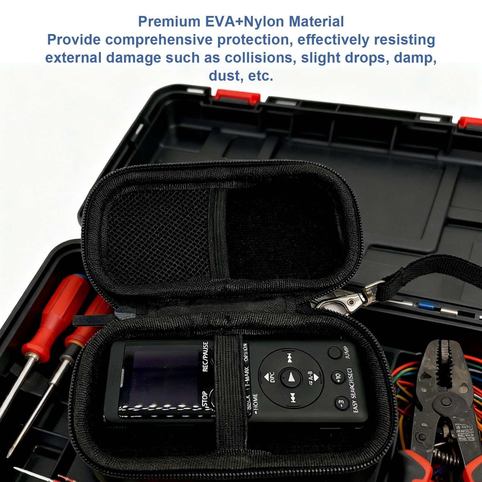Bewinner Nylon-Eva-Hartschalen-Tragetasche für ICD PX370 PX470 Digital Voice Recorder, MP3-Player, 3D-Druckstift, Tragbare Aufbewahrungstasche für Kopfhörer und USB-Kabel