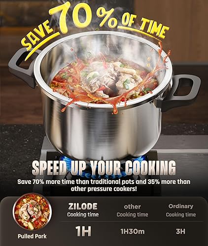 Miniatura 2 de Olla a presión de 13 cuartos de galón, ahorra un 70% de tiempo de cocción Recipiente a presión de acero inoxidable con cuerpo de acero de triple