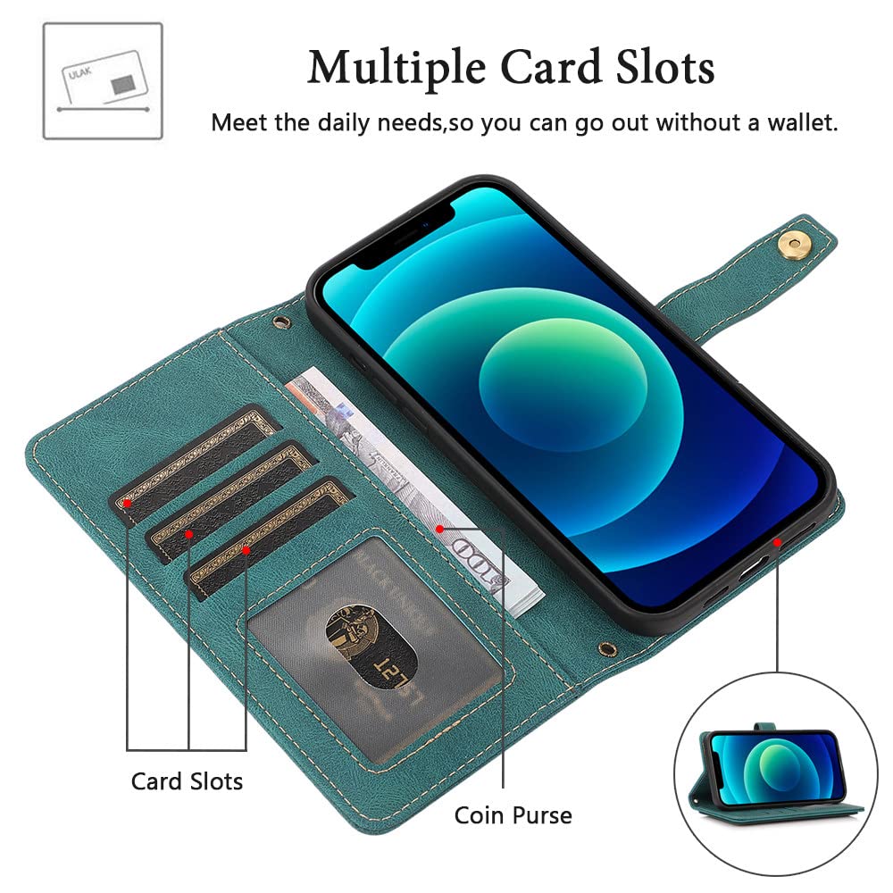 Étui en Cuir de Luxe pour iPhone 13 12 Mini 11 Pro XS Max 6 6s 7 8 Plus SE 2020 2022 Portefeuille Flip Cards Strap Protect Phone Cover,Or Rose,pour iPhone 12ProMax 6,7 Pouces