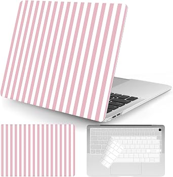 Seorsok Compatible with MacBook Air 13 Inch Case 2022 2021 2020 2019 2018 Release A1932 A2179 M1 A2337 Touch ID,Cute Striped Plastic Hard Shell Case with Keyboard Cover,Pink & White Stripes