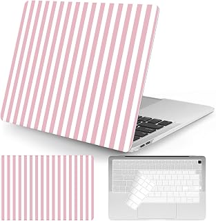 Seorsok Compatible with MacBook Air 13 Inch Case 2022 2021 2020 2019 2018 Release A1932 A2179 M1 A2337 Touch ID,Cute Striped Plastic Hard Shell Case with Keyboard Cover,Pink & White Stripes