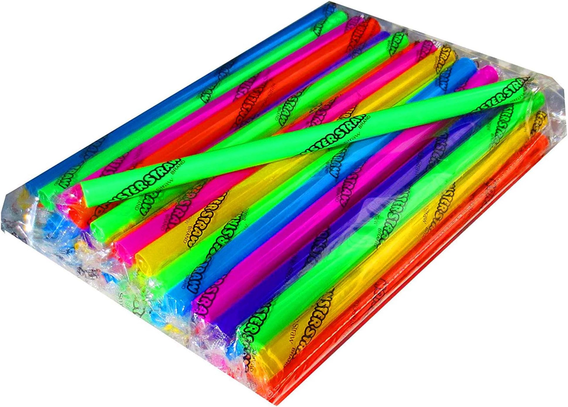 Premium, Reusable Monster Straw Brand Milkshake Straws - Extra Wide Diameter - 35ct/Poly Bag. Individually Cello-Wrapped, Assorted Neon Color 1/2" x 9"