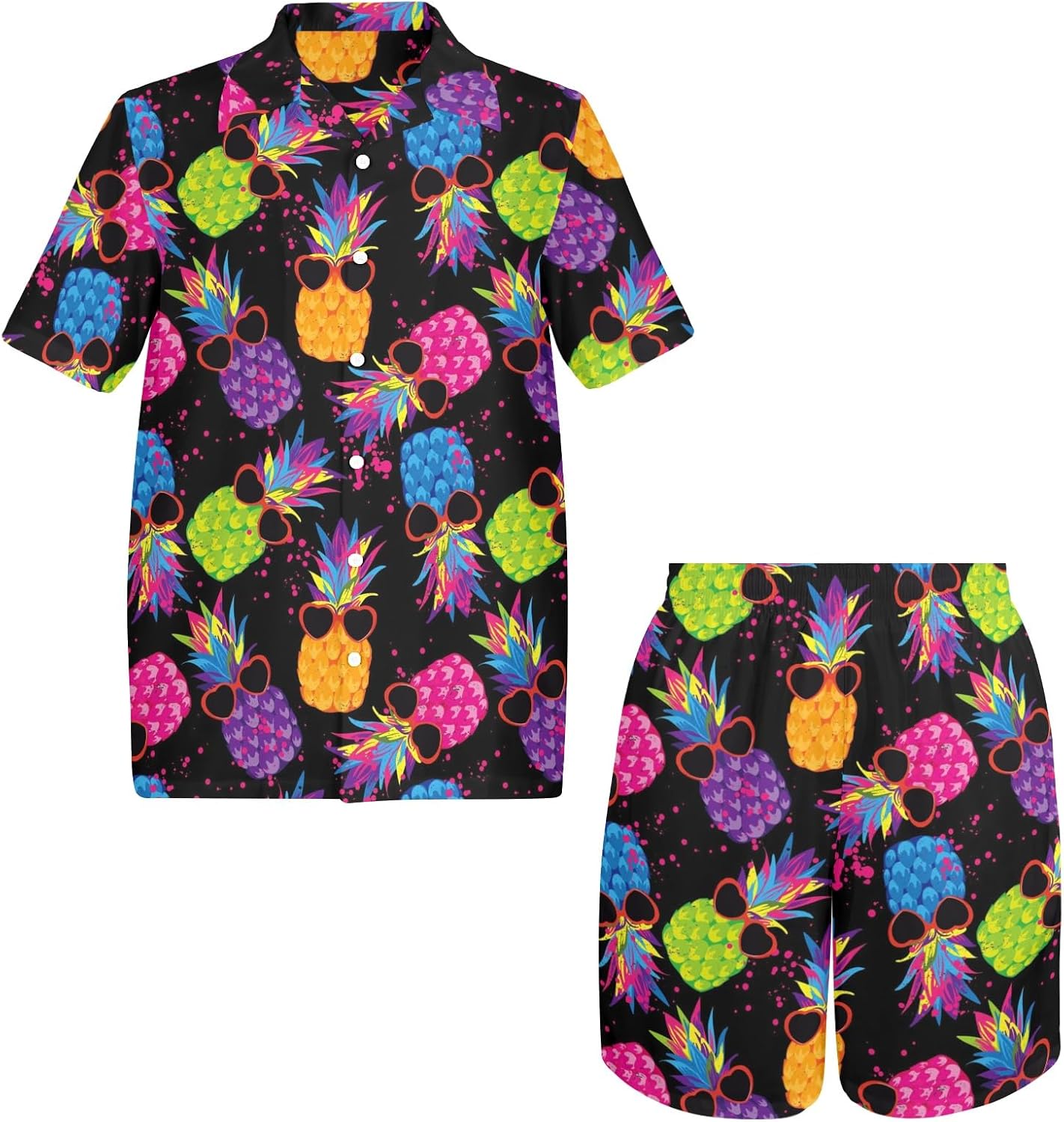 2 Piece Men's Hawaiian Outfits Shirts and Shorts Sets Button Down Funny Tropical Beach Party