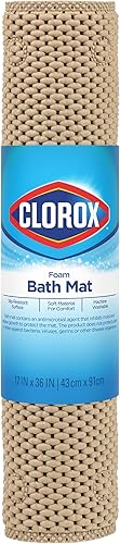 Clorox by Duck Brand - Tapete de baño de espuma acolchado antideslizante con ventosas para mayor comodidad y seguridad, 17 x 36 pulgadas, color gris