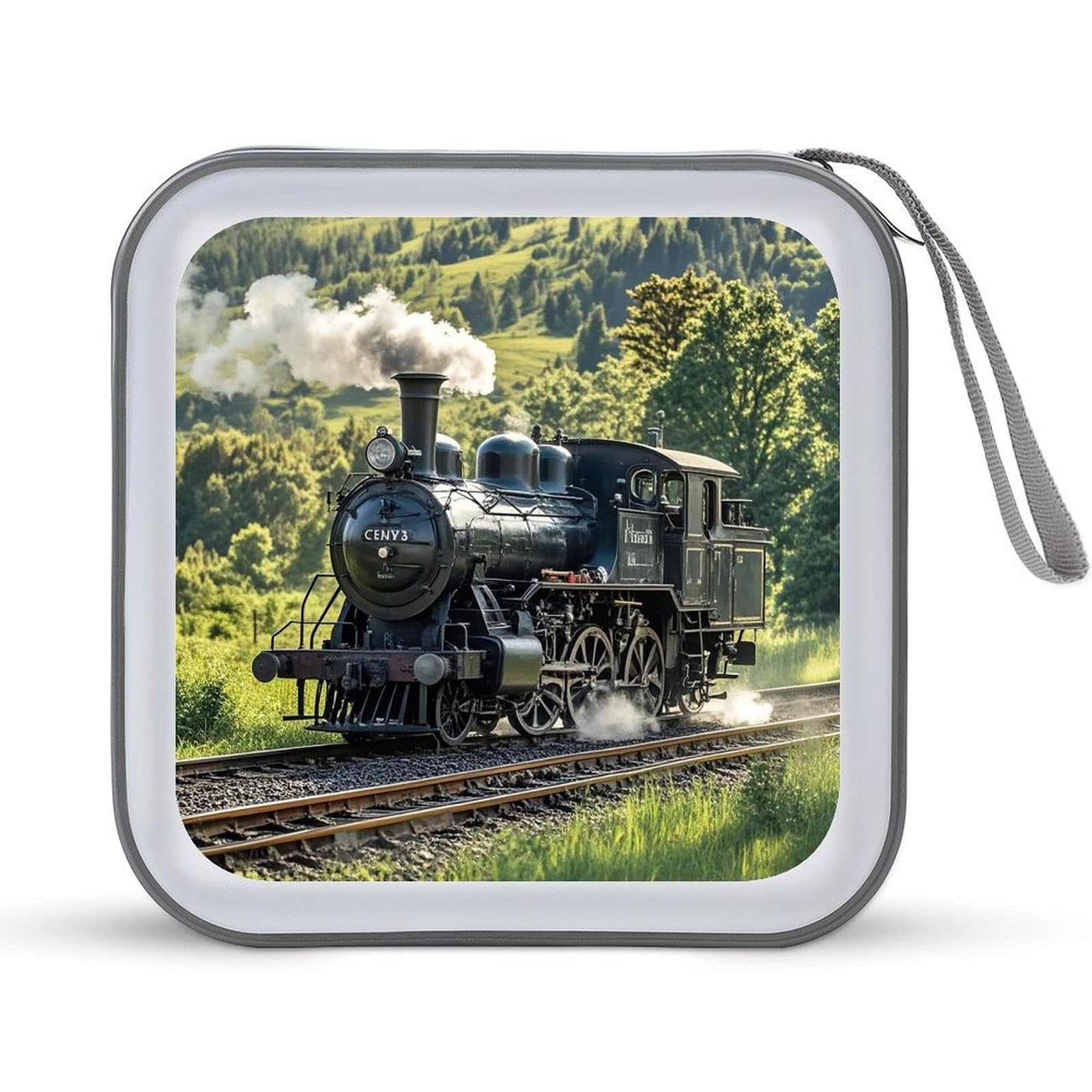 VstaDank Steam Train DVD Case With Zipper Portable CD Case Hardshell DVD VCD Binder Storage Box EVA Protective Blu-ray Wallet 40 Capacity CD Wallet Movie Music Media Disc Wallets
