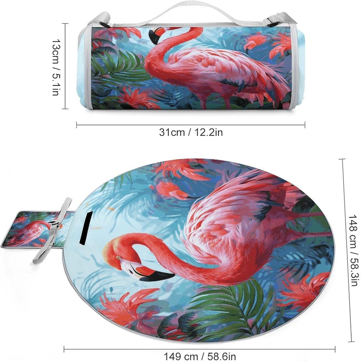 Painted Flamingo Picnic Mat Lightweight Waterproof Picnic Blankets Extra Large Picnic Outdoor Blankets Foldable Sandproof Beach Blanket for Park Beach Camping Courtyard 58.3''x58.3''
