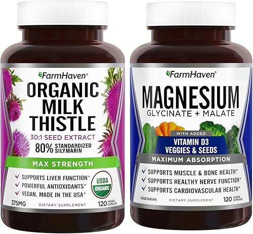 FarmHaven Glicinato de Magnesio y Malato Complejo y Cápsulas de Cardo de Leche Paquete de Fuerza de 11250 mg