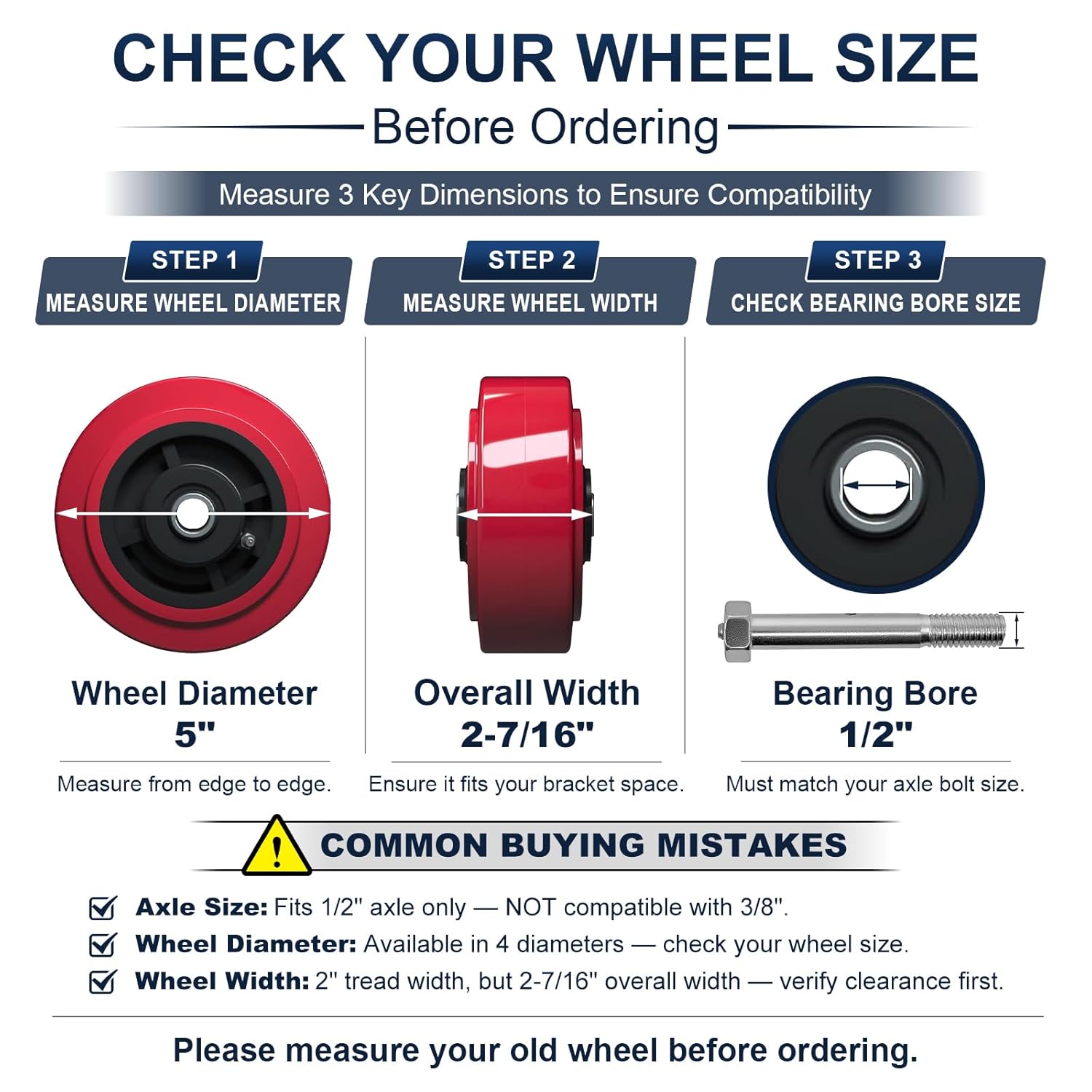 5" x 2" Heavy Duty Polyurethane Caster Wheel Replacement (Set of 4– 3200 lbs Total Capacity), Thick Polyurethane Tread on Polyolefin core with Roller Bearing-Higher Load, Non-Marking