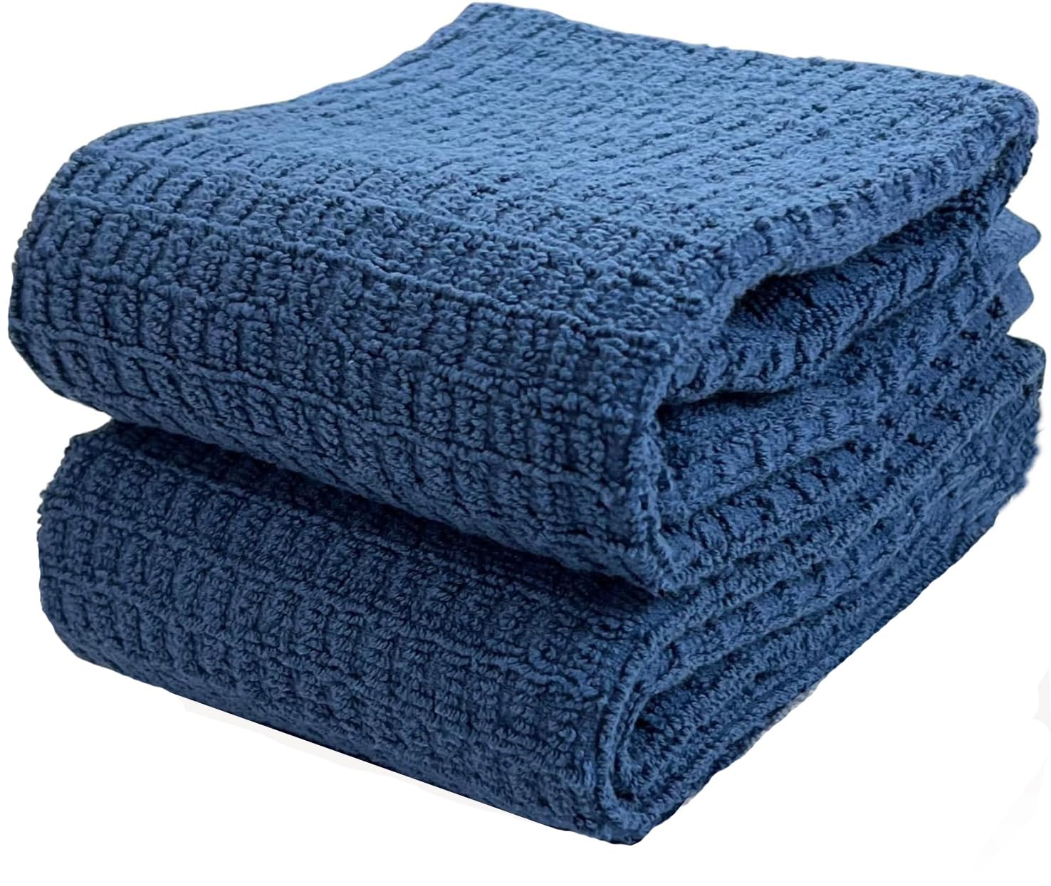 QCS Kitchen Dish Tea Towel -100% Cotton Cloth - Soft Highly Absorbent for Cleaning & Quick Drying Terry Waffle Weave Towelling Kitchen Hand Towels - Machine Washable - 71 x 41 cm (2, Blue Box)