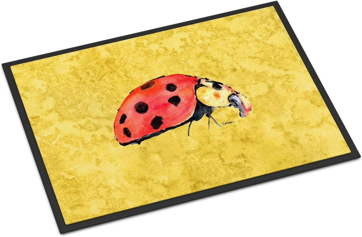 Caroline's Treasures 8867MAT Lady Bug on Yellow Doormat 18x27 Front Door Mat Indoor Outdoor Rugs for Entryway, Non Slip Washable Low Pile, 18H X 27W