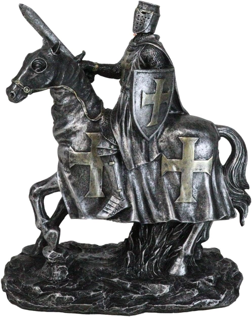 Ebros Gift Medieval Tournament Suit of Armor Crusader Knight with Sword and Shield Riding On Heavy Cavalry Horse Statue 8" Tall Renaissance Knighthood Horses Knights of The Cross Decor