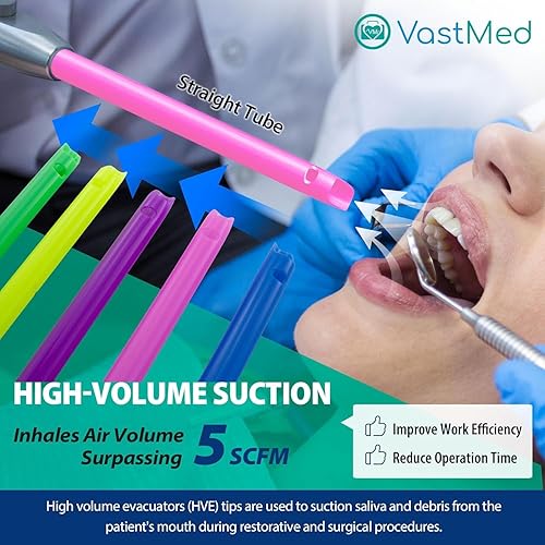 Miniatura 5 de 100 puntas de evacuador de alto volumen HVE  Puntas de evacuación dentales ventiladas con bordes lisos, arcoíris