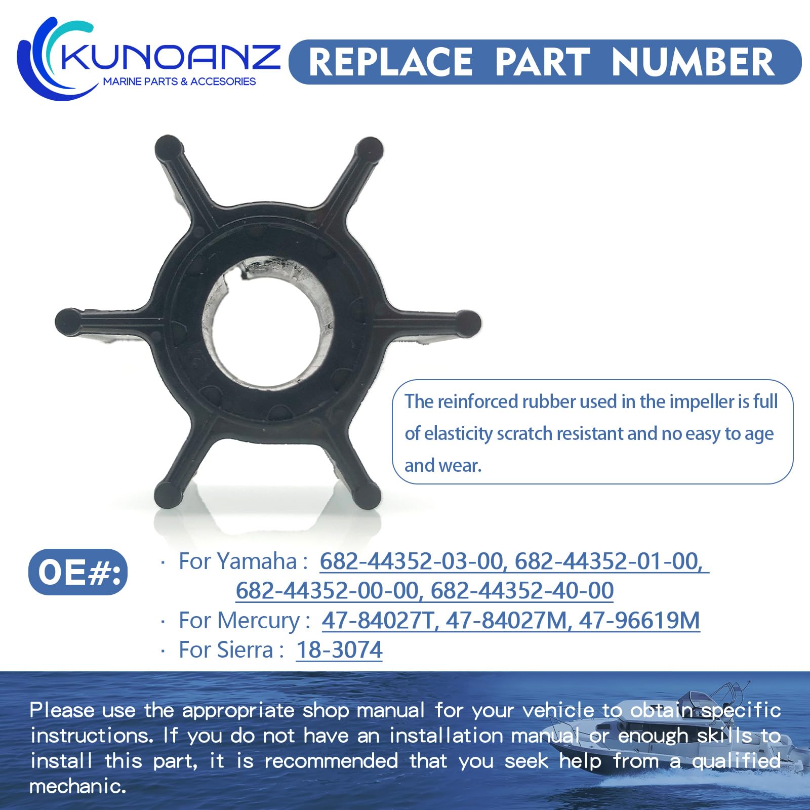 Water Pump Impeller - Yamaha Mercury Mariner 9.9-15 HP -4
