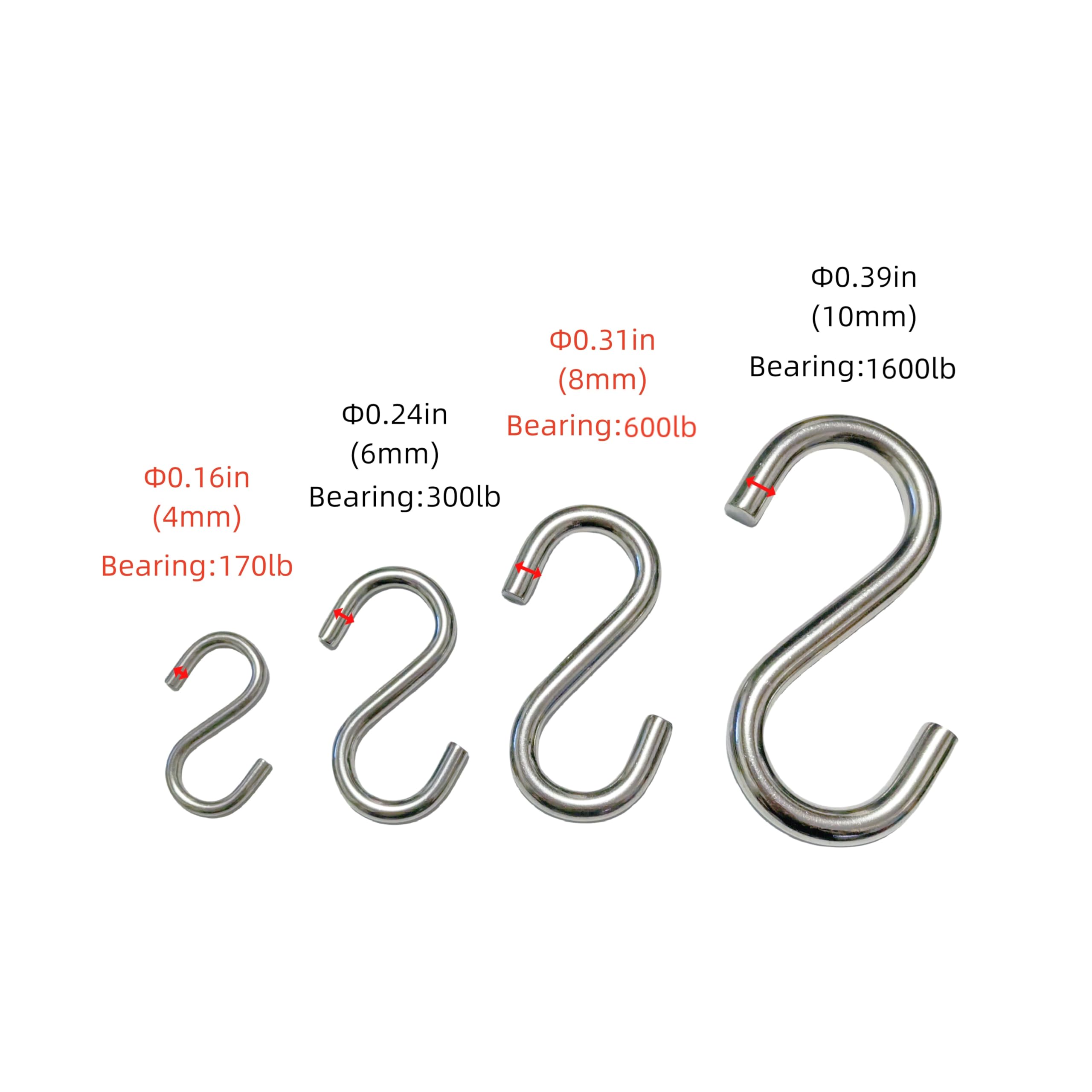 Stainless Steel S Hooks - 6 Pack -8