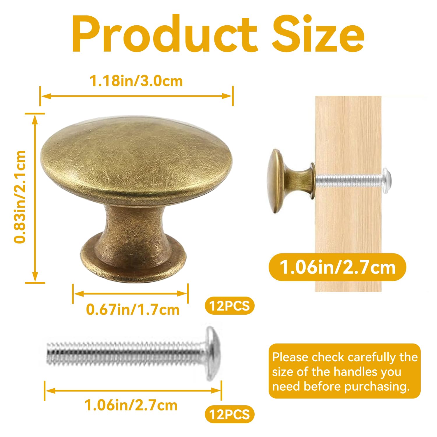 elook 12PCS Drawer Knobs, Door Knobs Zinc Alloy Cabinet Knobs Pulls, 30mm Antique Brass Kitchen Cupboard Handles for Home Decorating - Image 2
