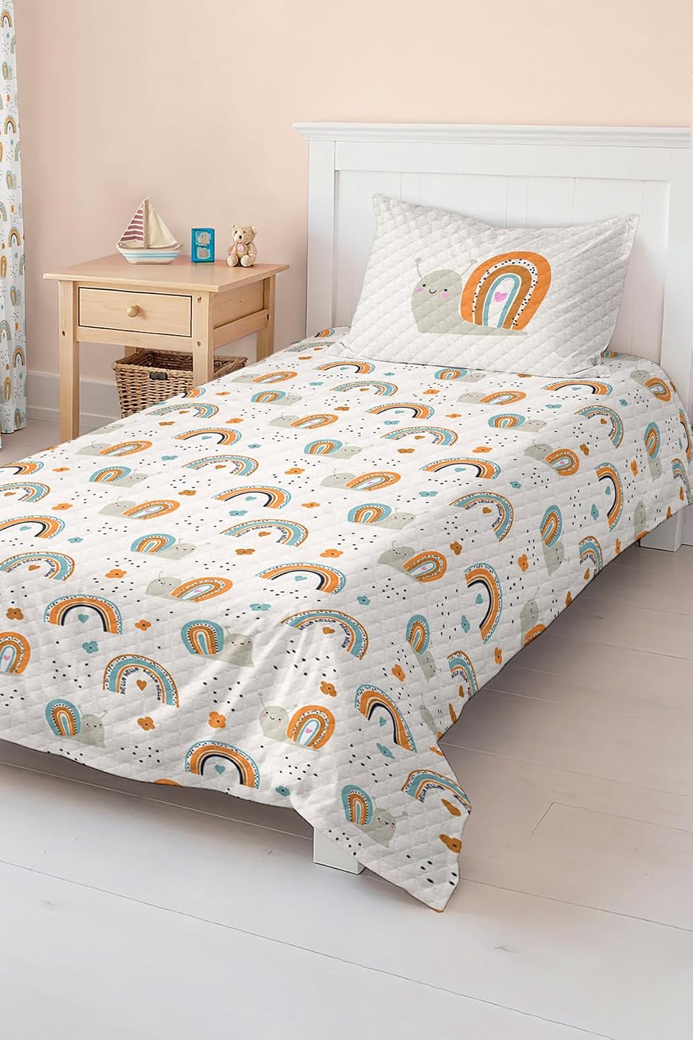 SODEF Quilt Set Rainbow and Snail Pattern Yellow Orange Blue Baby and Kids Twin Size Lightweight Cotton Polyester Blend 2 Piece - Multicolor, One Size