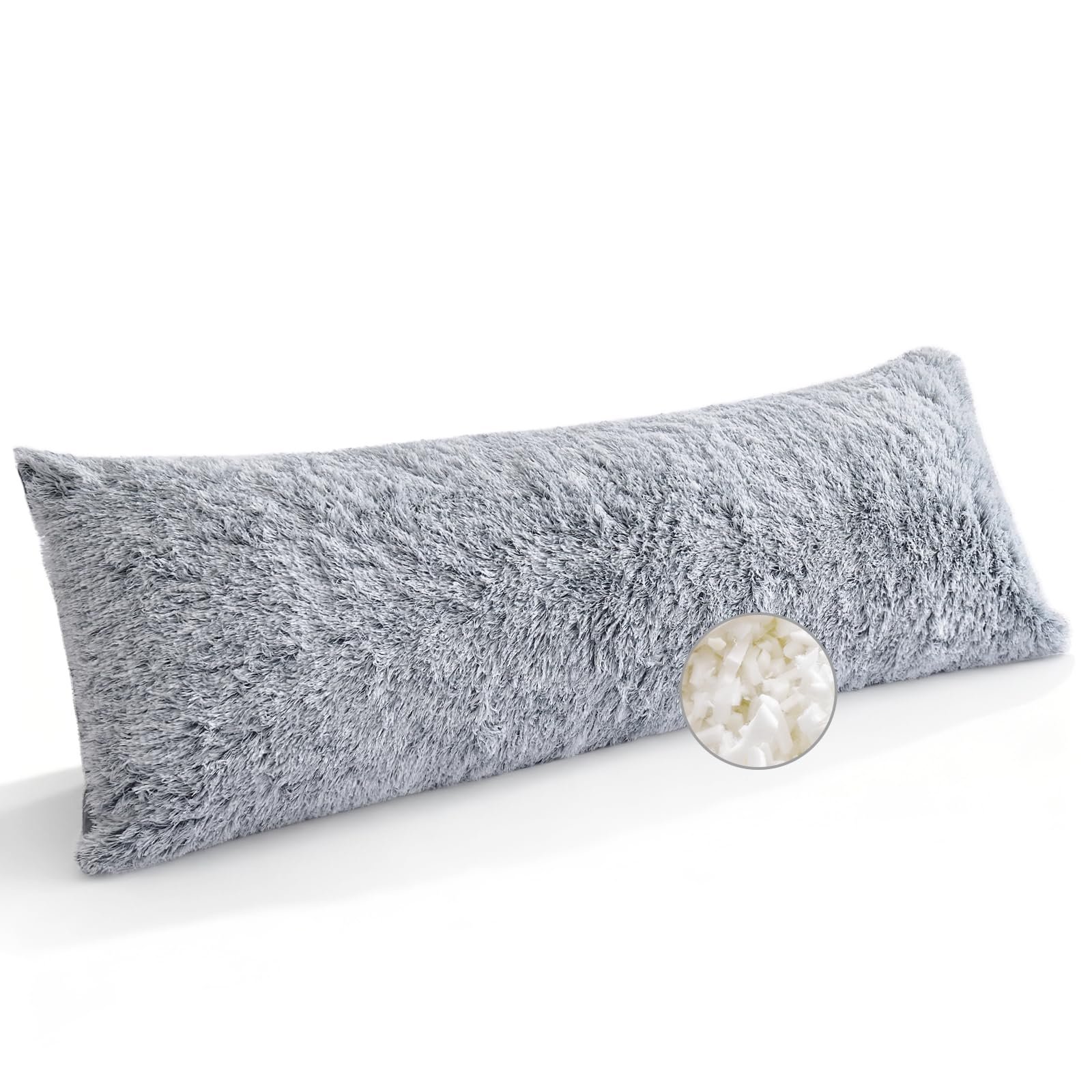Memory Foam Seitenschläferkissen für Erwachsene – 2,65KG Ganzkörperkissen mit Plüsch Abnehmbarem Bezug, Warm Kuschelig Schwangerschaftskissen Schlafkissen und Stillkissen, Grau, 136x51 cm