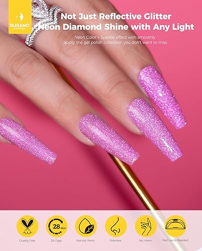 Miniatura 2 de BURANO Esmalte de uñas de gel reflectante, esmalte de gel reflectante con purpurina de diamante de 0.2 fl oz, esmalte de gel de color brillante,