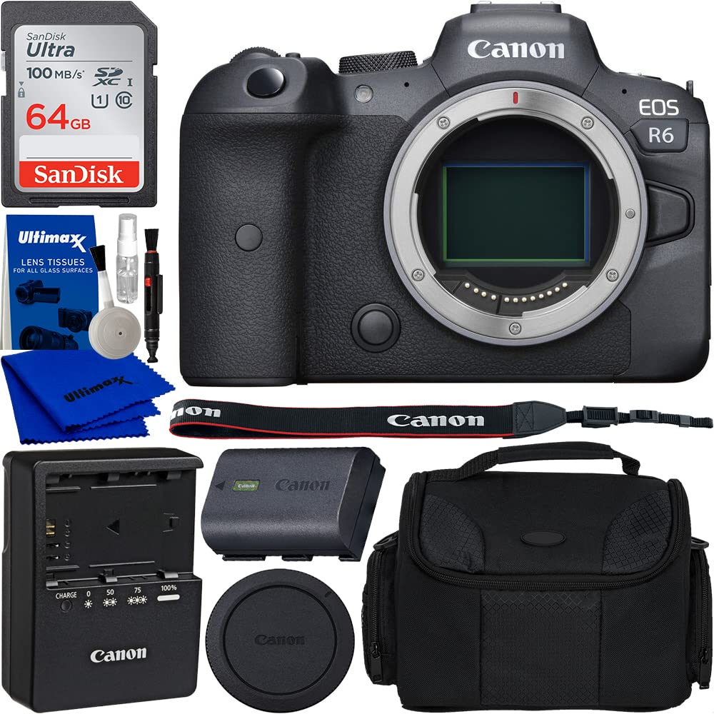 Canon EOS R6 Mirrorless Digital Camera (Body) with Starter Accessory Bundle. Includes: 64GB Ultra Me