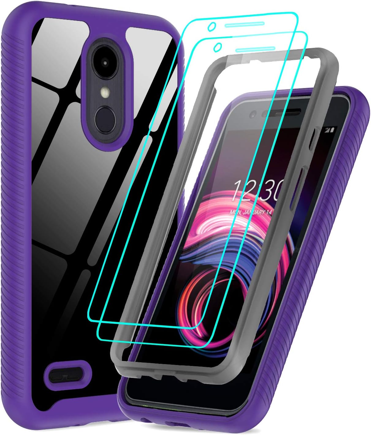 LeYi Compatible for LG Tribute Empire Case, LG Aristo 3 Phone Case, LG Rebel 4 LTE/Fortune 2/Tribute Dynasty/Aristo 2 Plus Case with Screen Protector, Full-Body Hybrid Bumper Clear Case, Purple