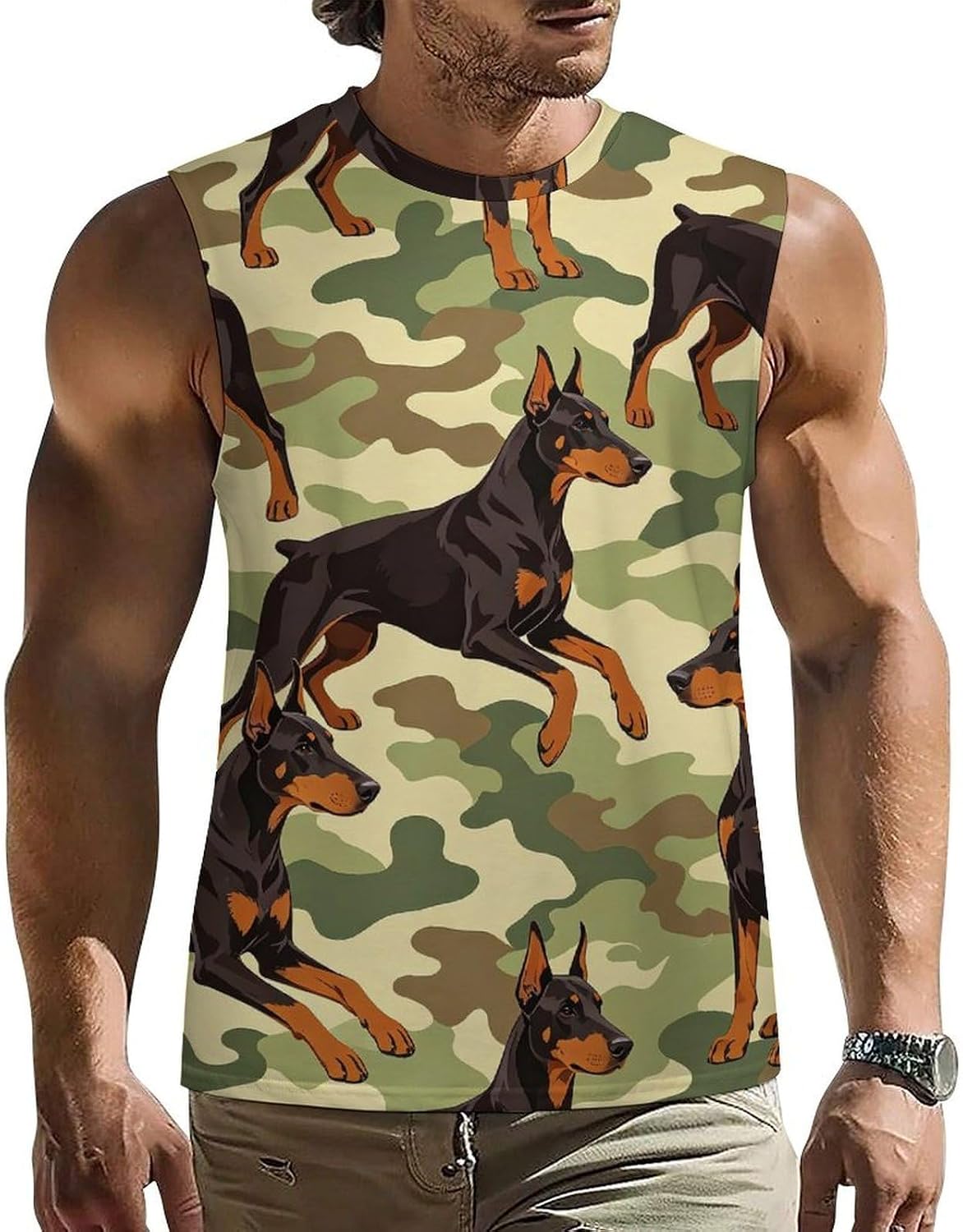 Doberman Camouflage Men's Sleeveless Shirt Small