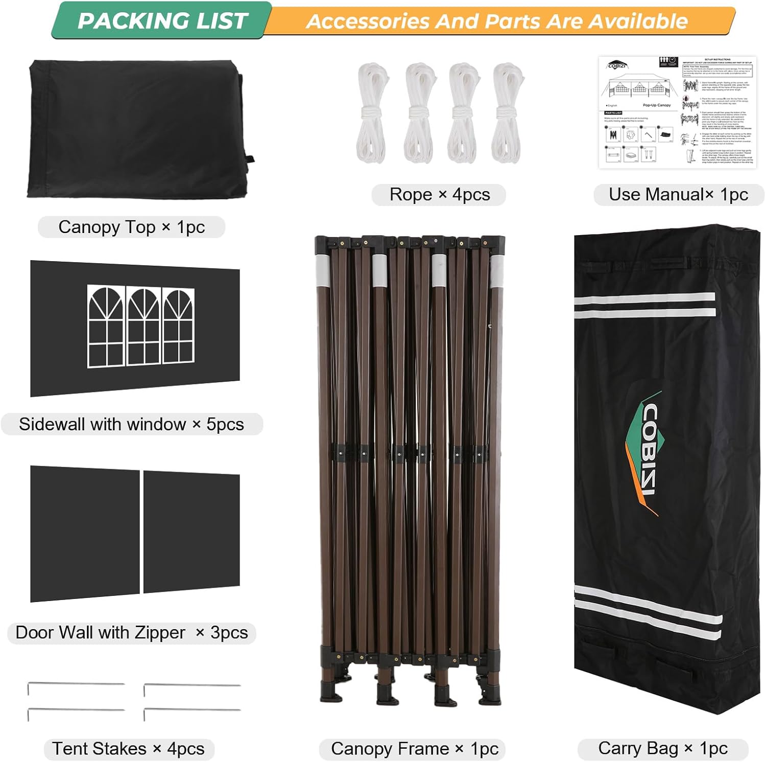 COBIZI Heavy Duty 10x30 pop up Canopy, Commercial10x30 Party Tent for Parties Waterproof Gazebos with 8 Sidewalls, All Season Wind & Waterproof UPF50+,Stable Thickened Frame, Black