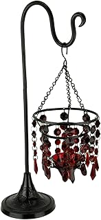 Glass Beaded Chandelier Votive Candle Holder On Stand Table Centerpiece, Red