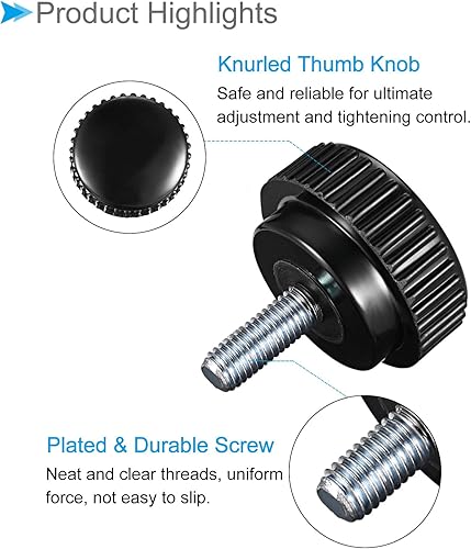 Miniatura 4 de Perillas de sujeción moleteadas, rosca macho M8 x 0.787 in, cabeza de 1.575 in, pomos de plástico termoestable para tornillo de pulgar negro